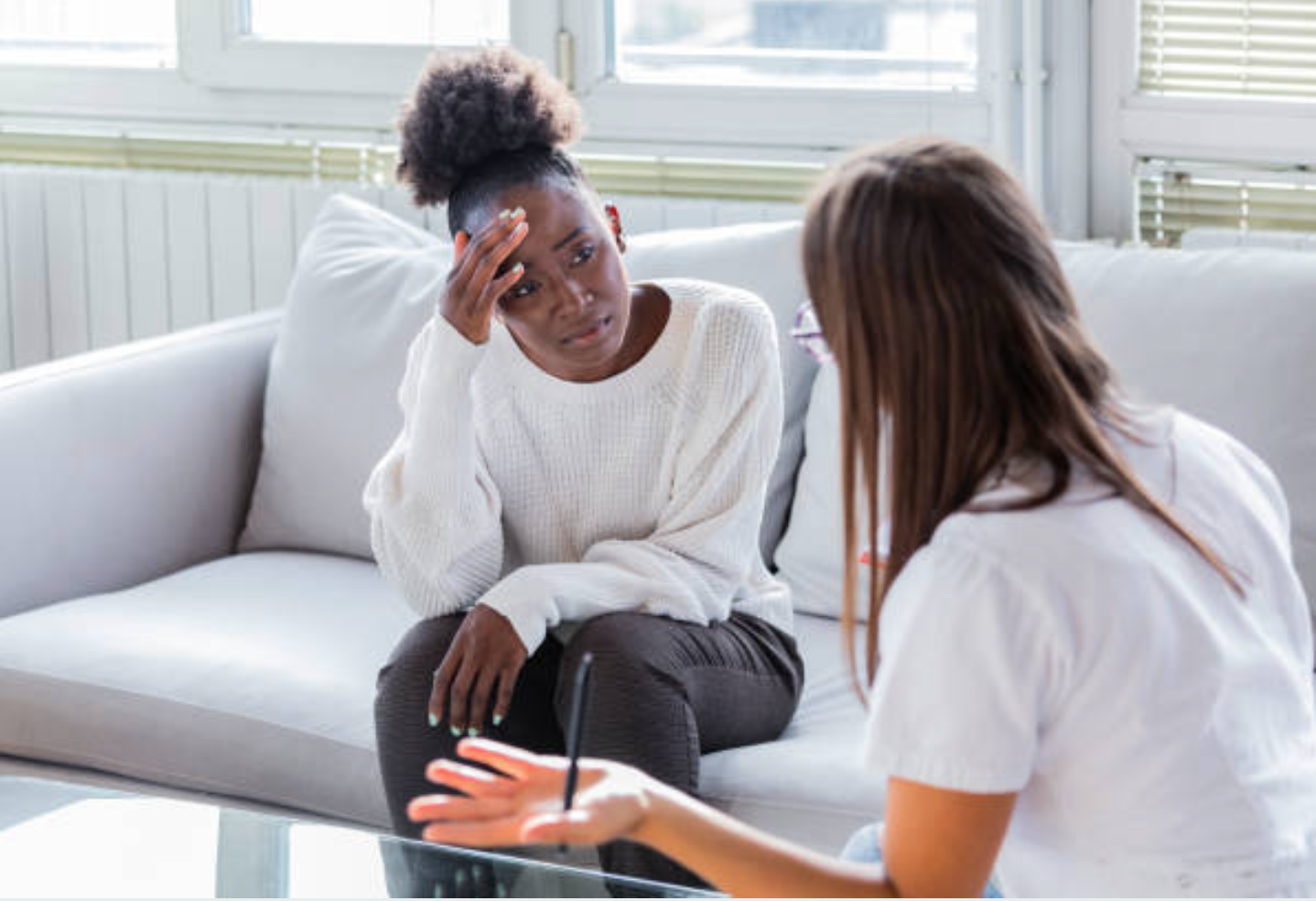 Woman talking to counselor