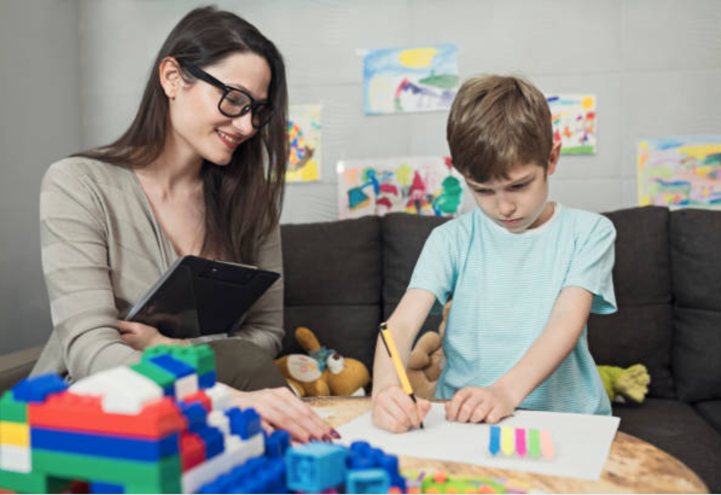 Counselor testing young boy